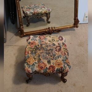 Floral Upholstered Metal Base Footstool